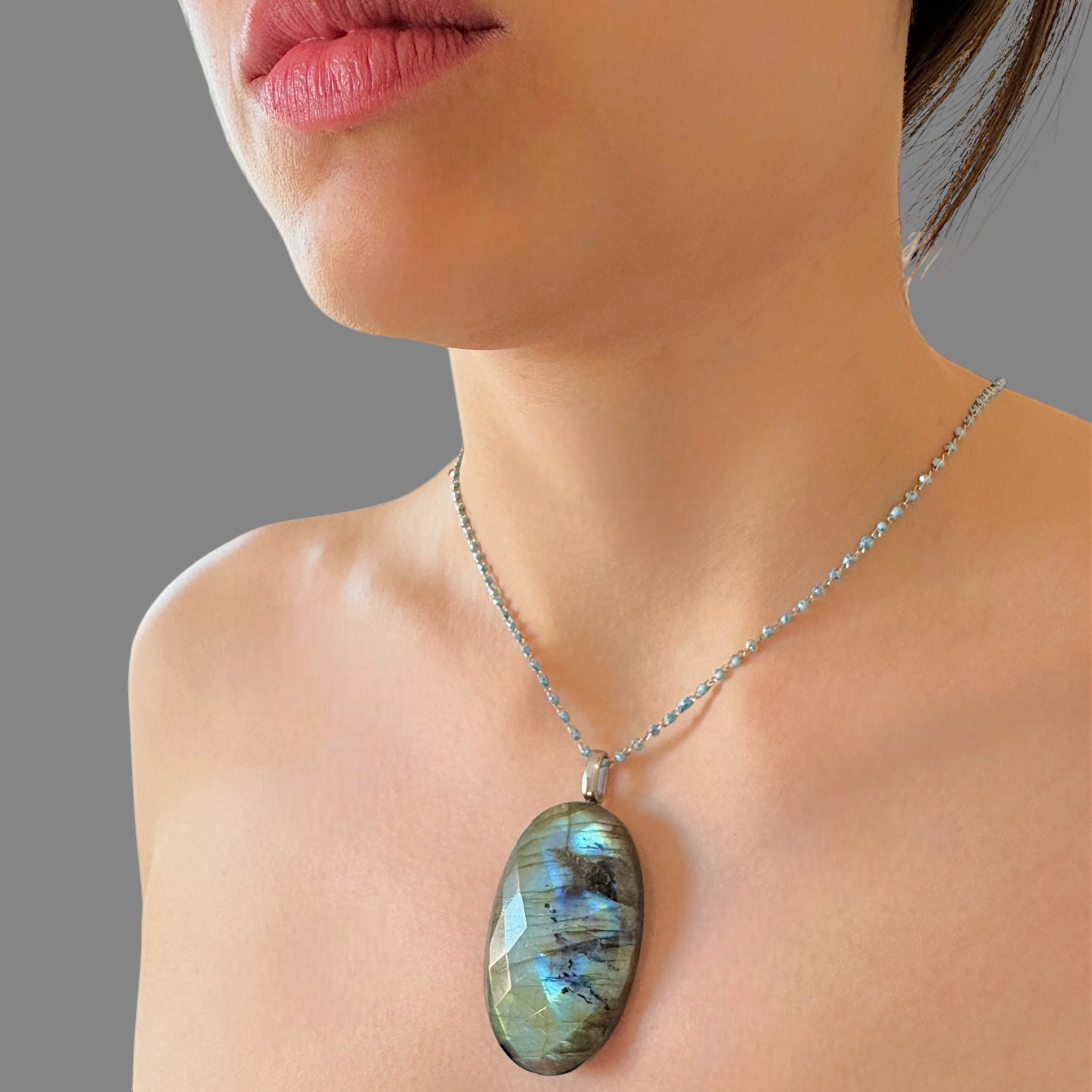 Collana labradorite sfaccettata 48x29 mm Sharifa Crystals